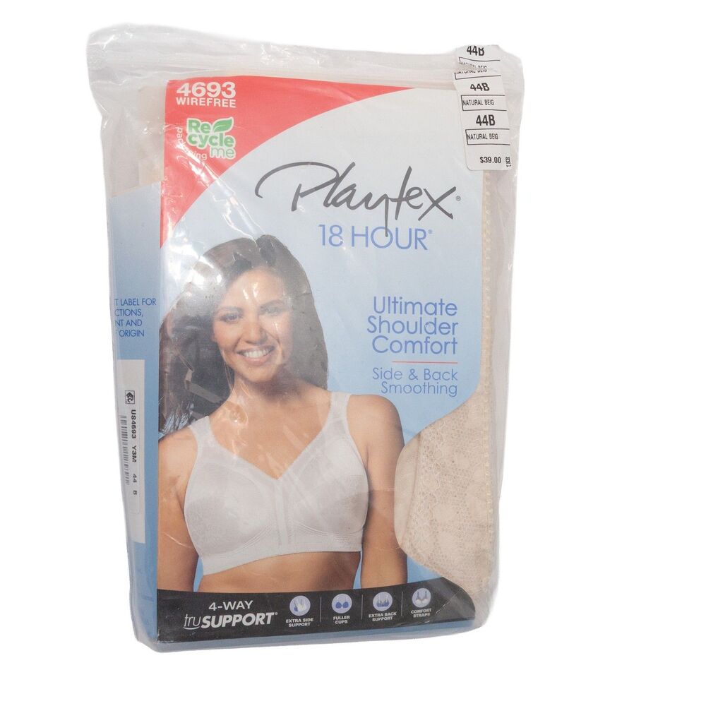 Playtex 18 44B Hour Ultimate Shoulder Comfort Wirefree Bra 4693 Natural Beige
